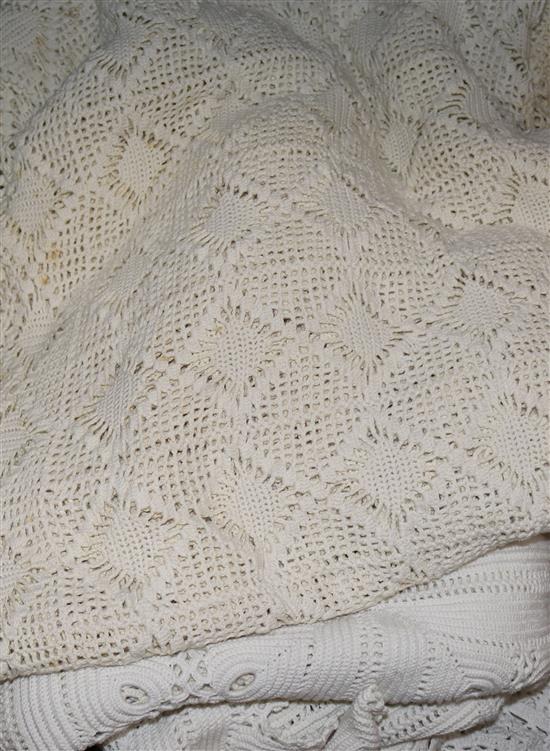 Three large crochet bed covers